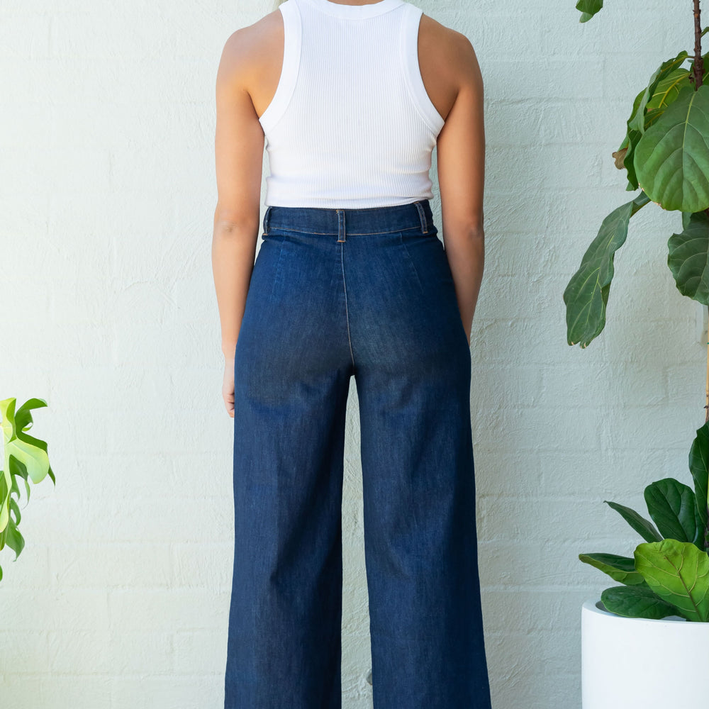 
                      
                        Indigo Denim High Waisted Pants
                      
                    