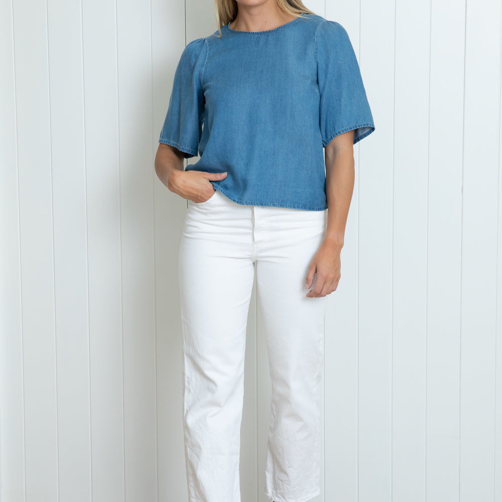 
                      
                        Chambray Fluted Sleeve Top
                      
                    