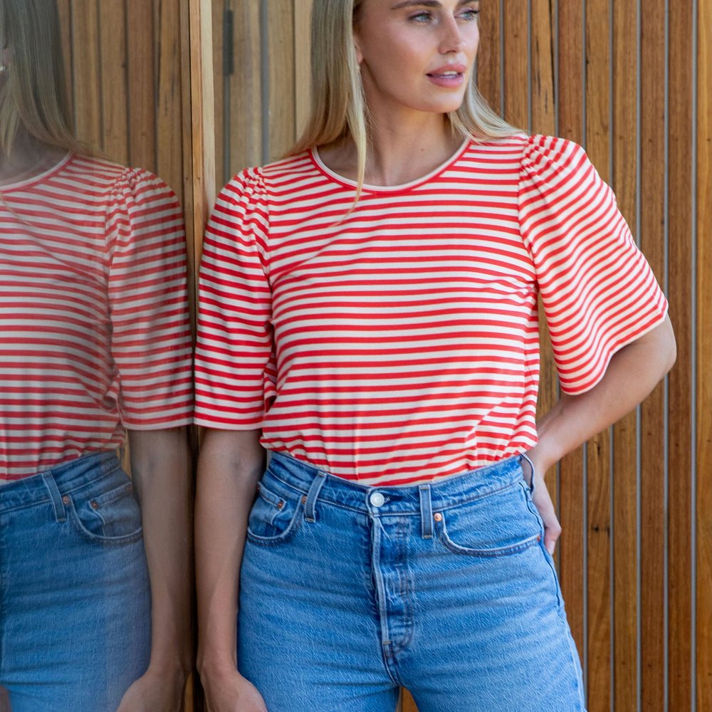 Frenchie Stripe Fluted Sleevie Wonder Top