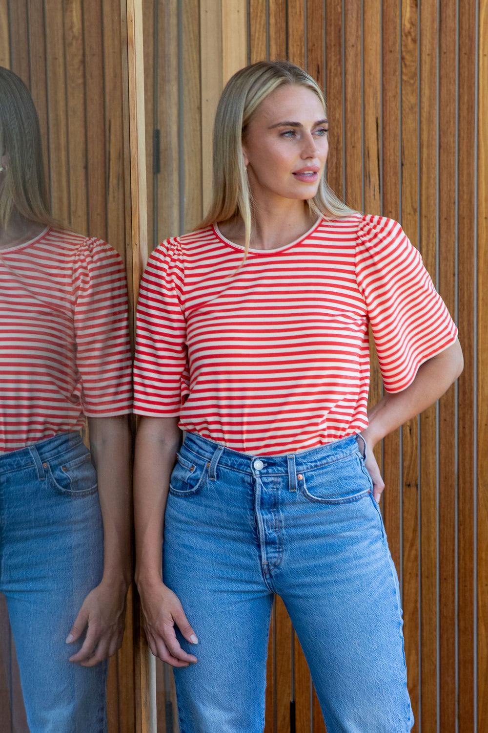 Frenchie Stripe Fluted Sleevie Wonder Top