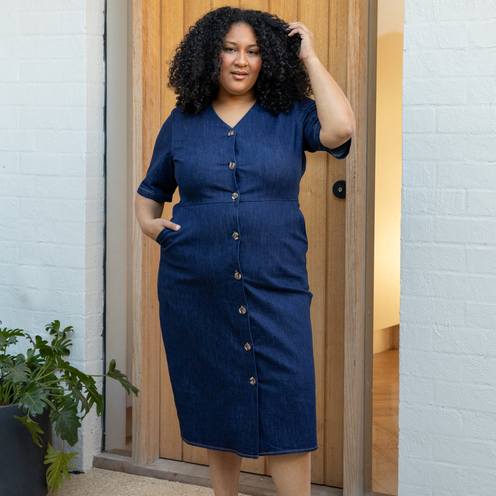 
                      
                        Denim V-Neck Pocket Dress
                      
                    