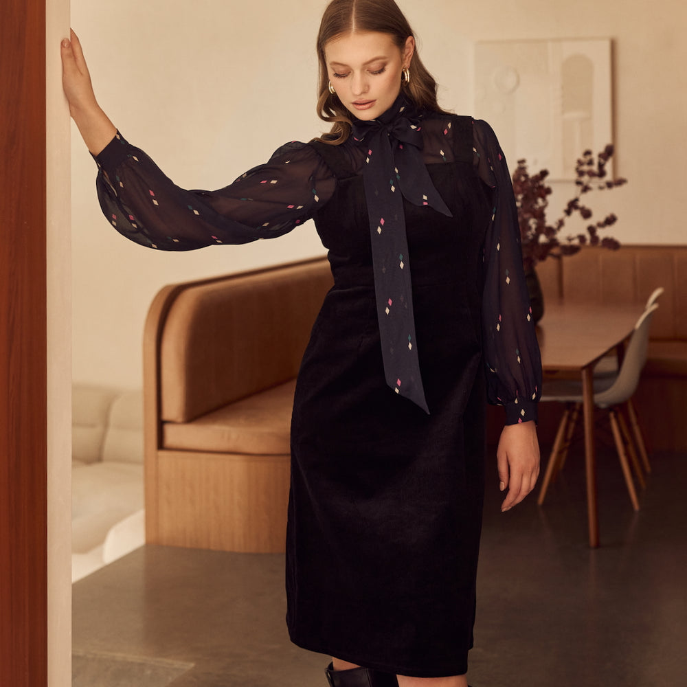 BLACK CORDUROY Apron Dress