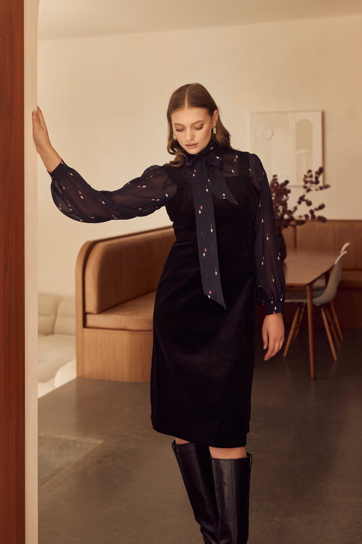 BLACK CORDUROY Apron Dress
