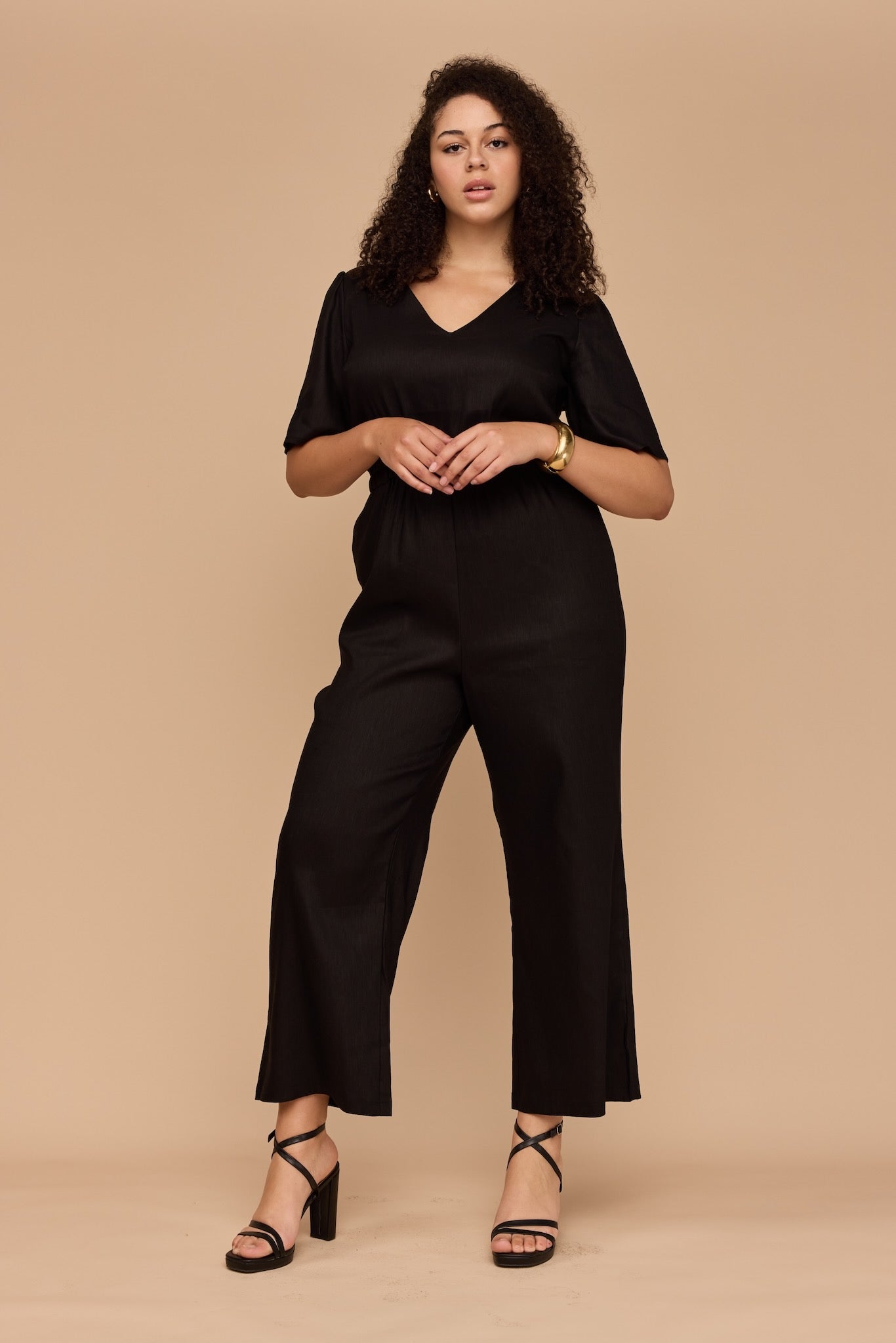 WHOLESALE - BLACK V Neck Sleevie Wonder Jumpsuit