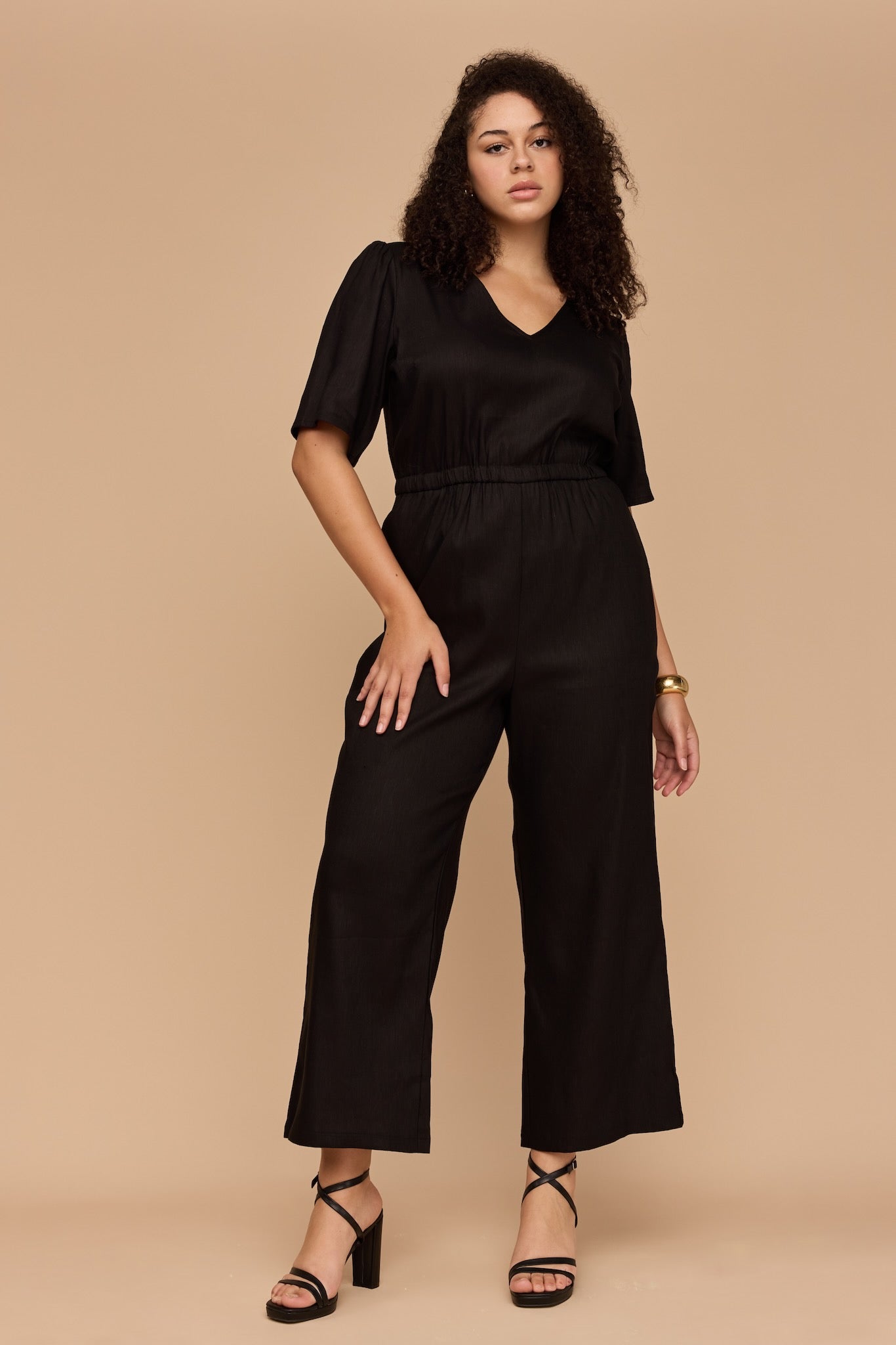WHOLESALE - BLACK V Neck Sleevie Wonder Jumpsuit