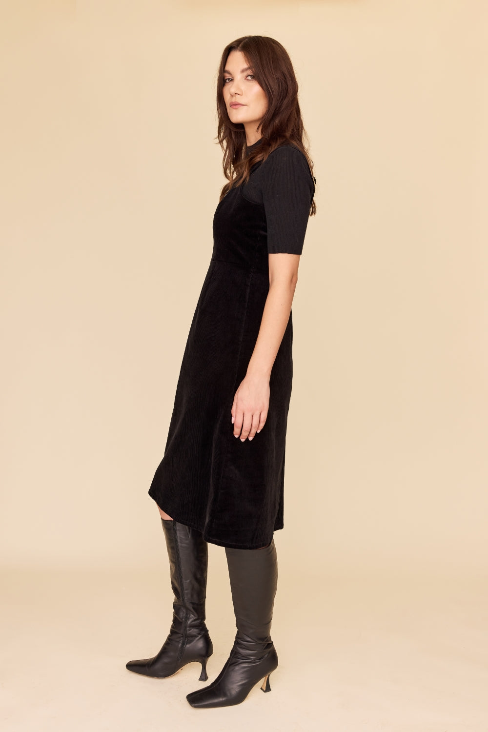 BLACK CORDUROY Apron Dress