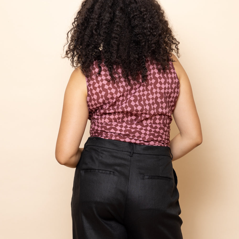 
                      
                        BURGUNDY Mini Geo Waist-Wrap Top
                      
                    
