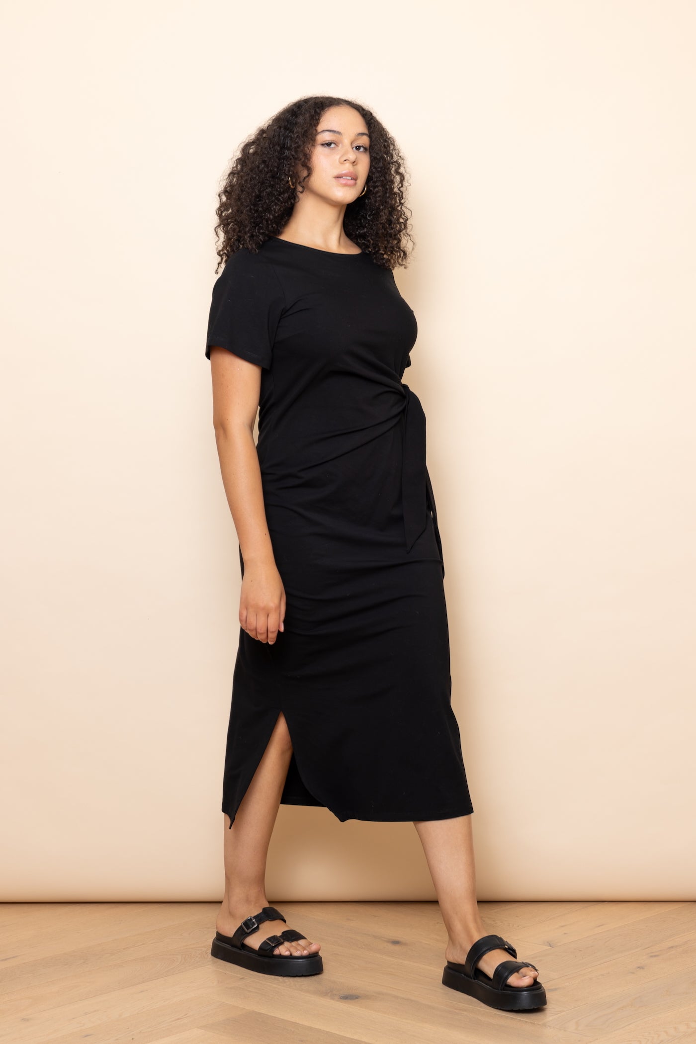 WHOLESALE - BLACK Tie Waist Stretch Dress
