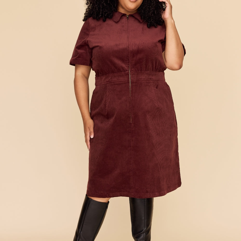 
                      
                        BURGUNDY Cord Zip It Good Dress
                      
                    