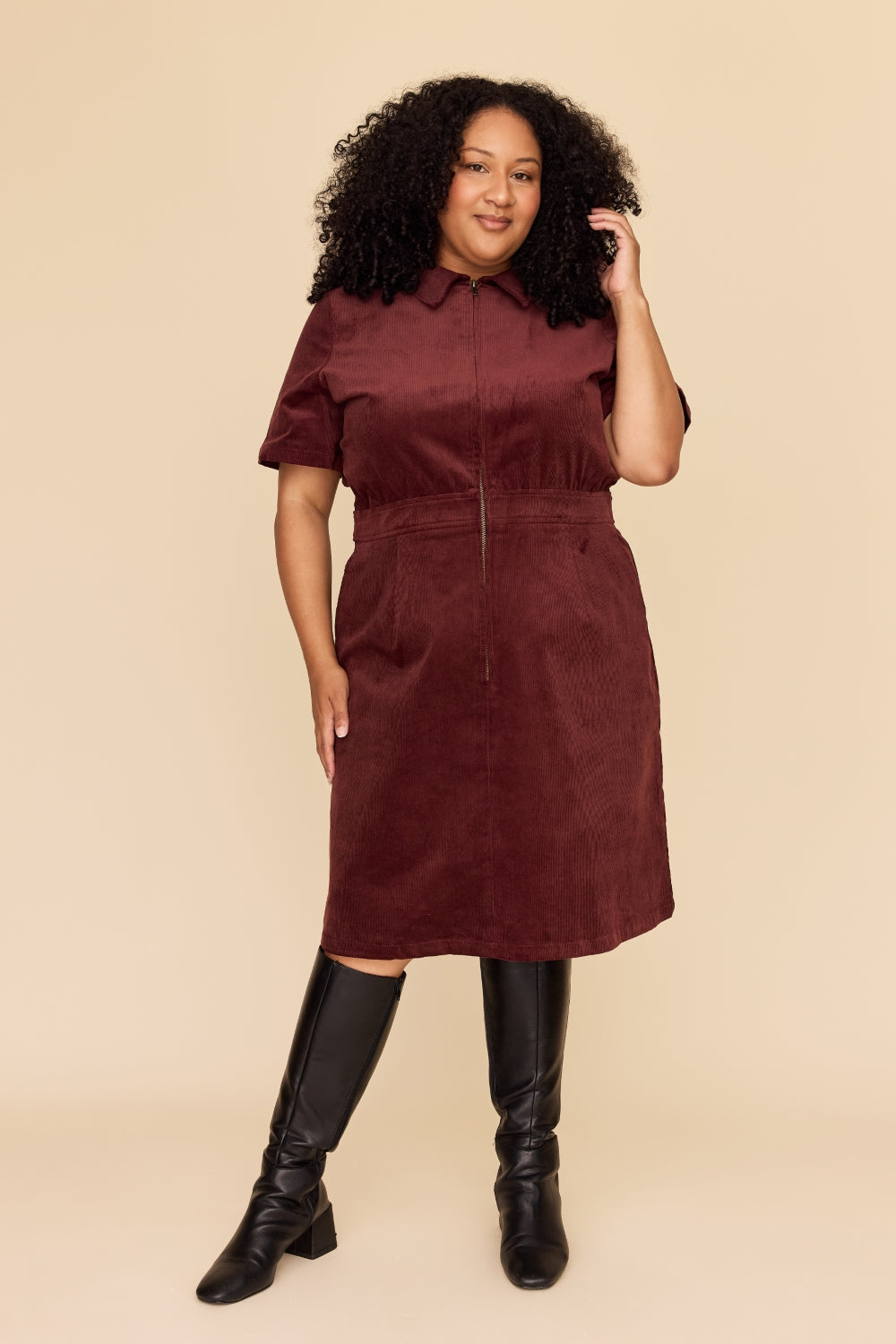 BURGUNDY Cord Zip It Good Dress