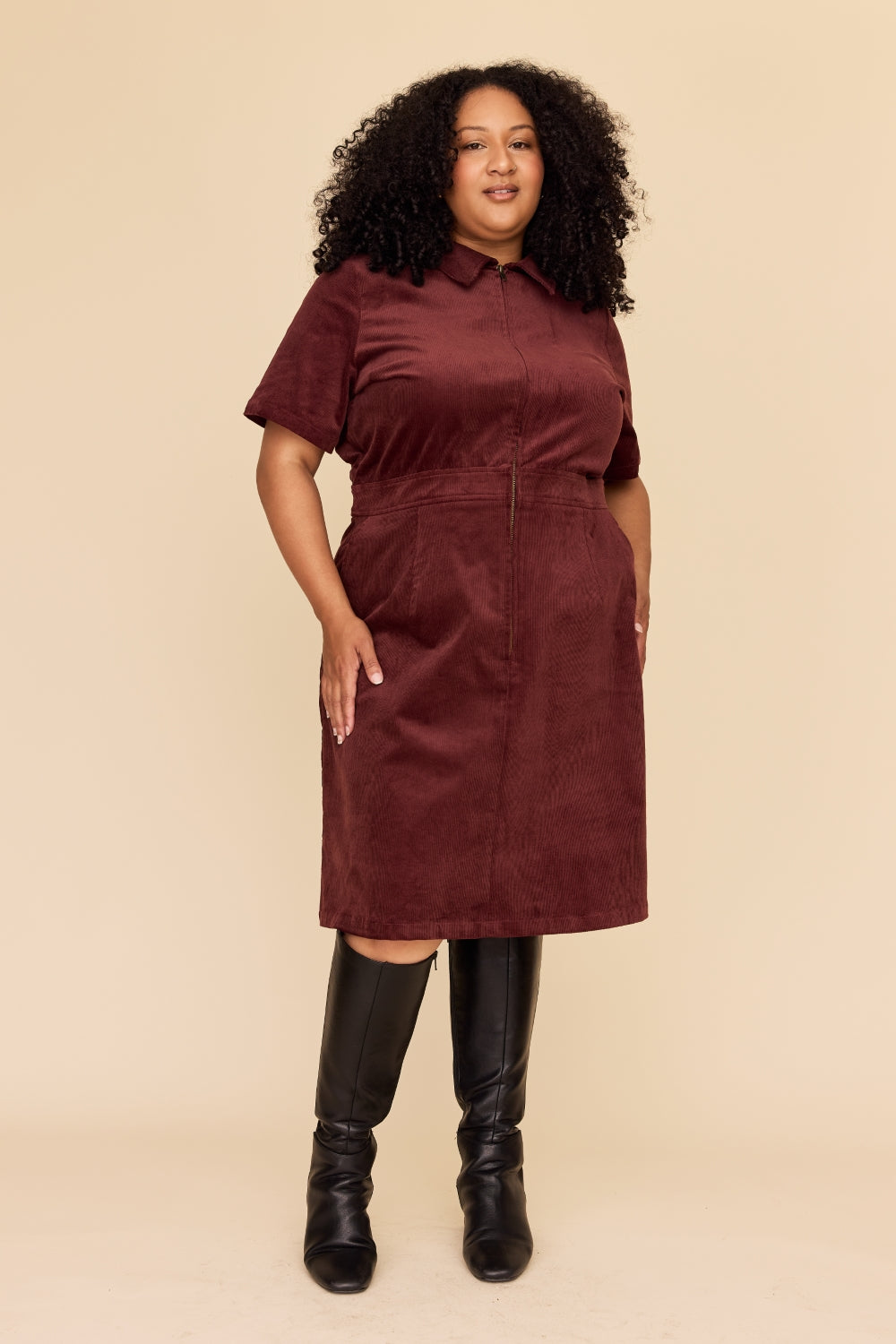 BURGUNDY Cord Zip It Good Dress