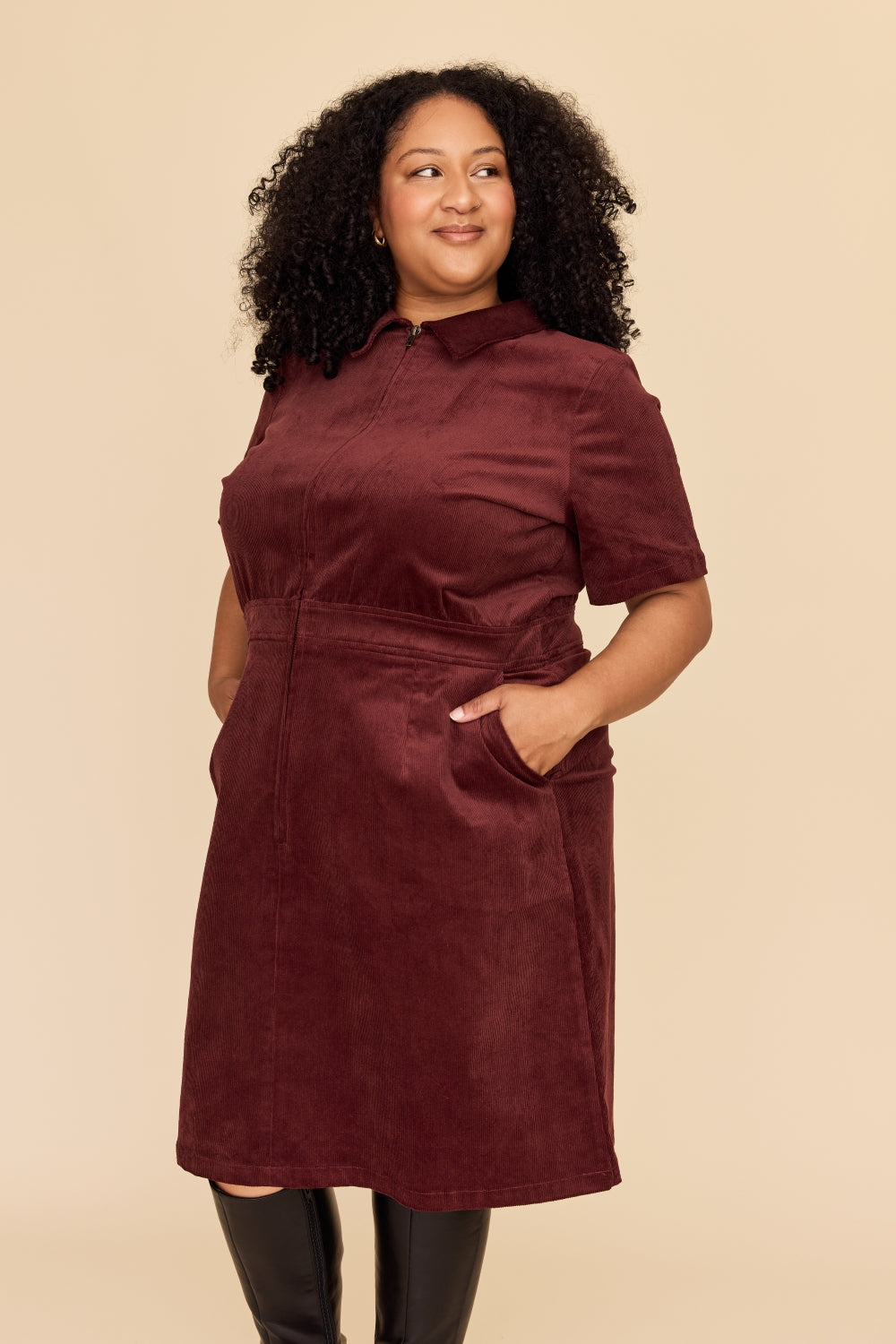 BURGUNDY Cord Zip It Good Dress