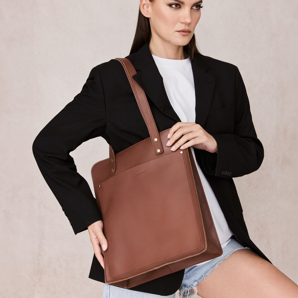 LET ME WORK IT Tote Bag by Byrd Studio - Chestnut Brown Leather