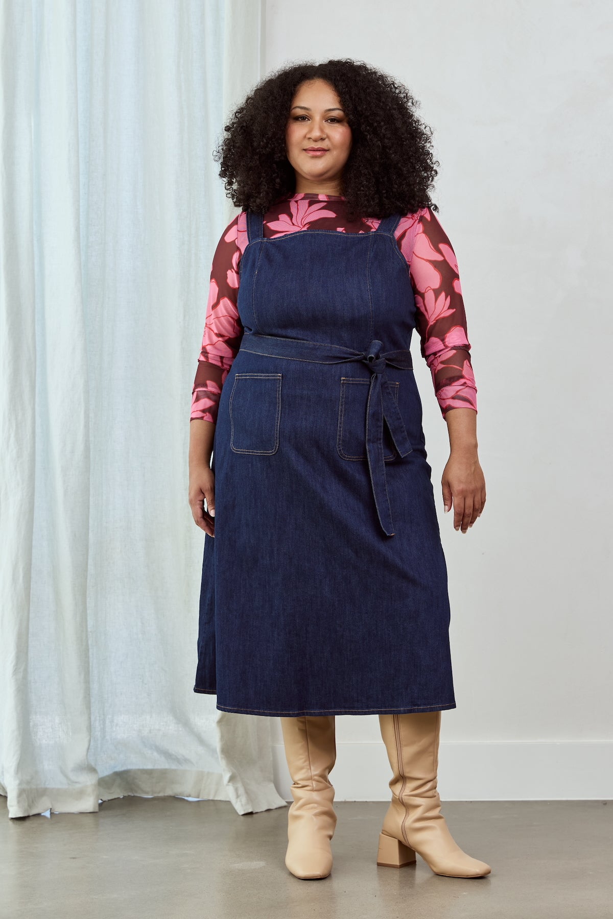 DENIM Belted Apron Dress