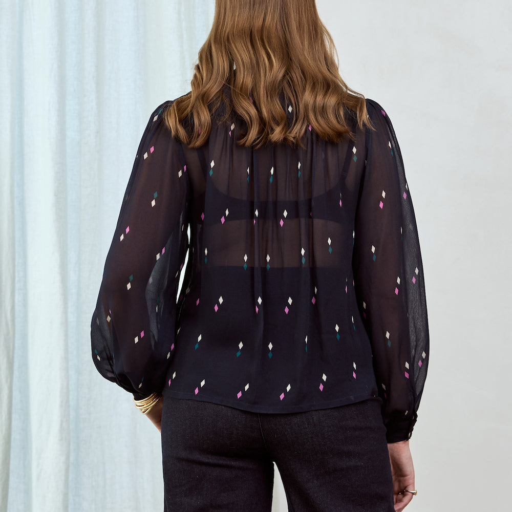 
                      
                        DIAMOND POLKA Tie Neck Blouse
                      
                    