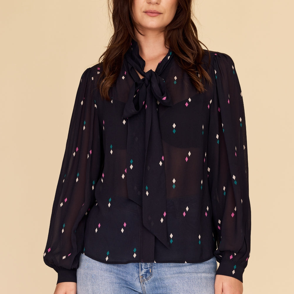 
                      
                        DIAMOND POLKA Tie Neck Blouse
                      
                    