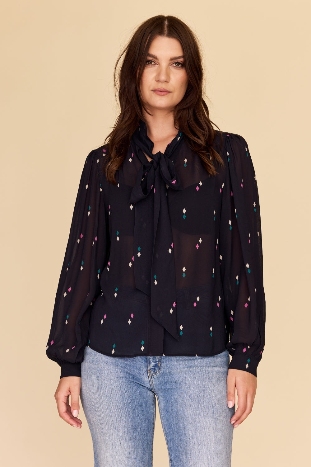 DIAMOND POLKA Tie Neck Blouse