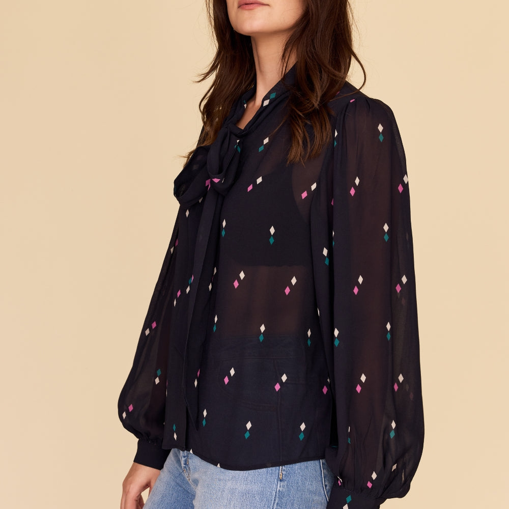 
                      
                        DIAMOND POLKA Tie Neck Blouse
                      
                    