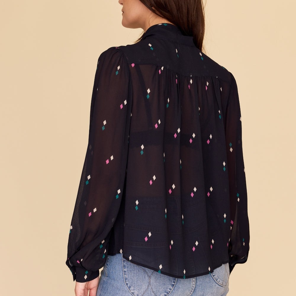 
                      
                        DIAMOND POLKA Tie Neck Blouse
                      
                    
