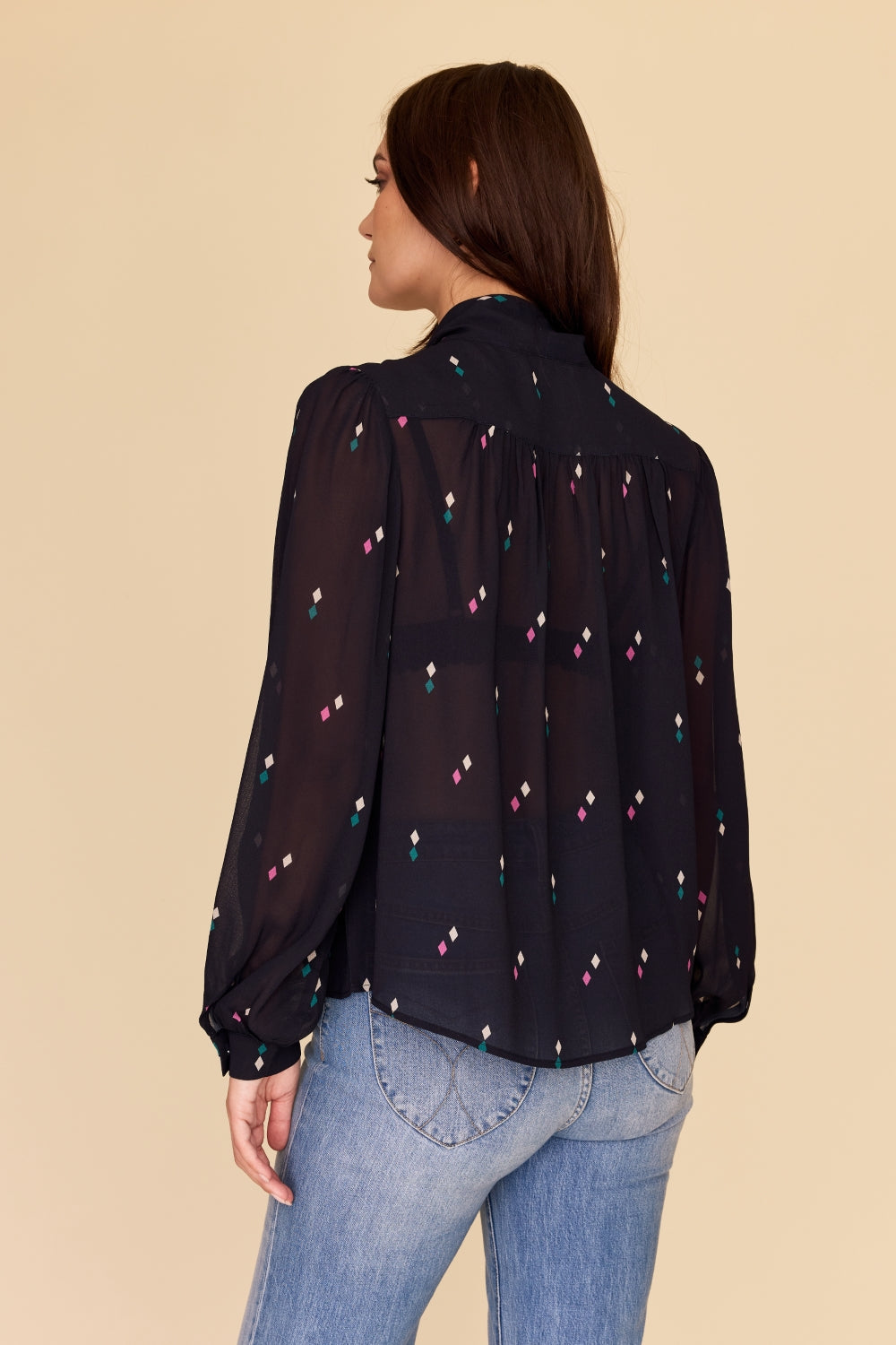 DIAMOND POLKA Tie Neck Blouse