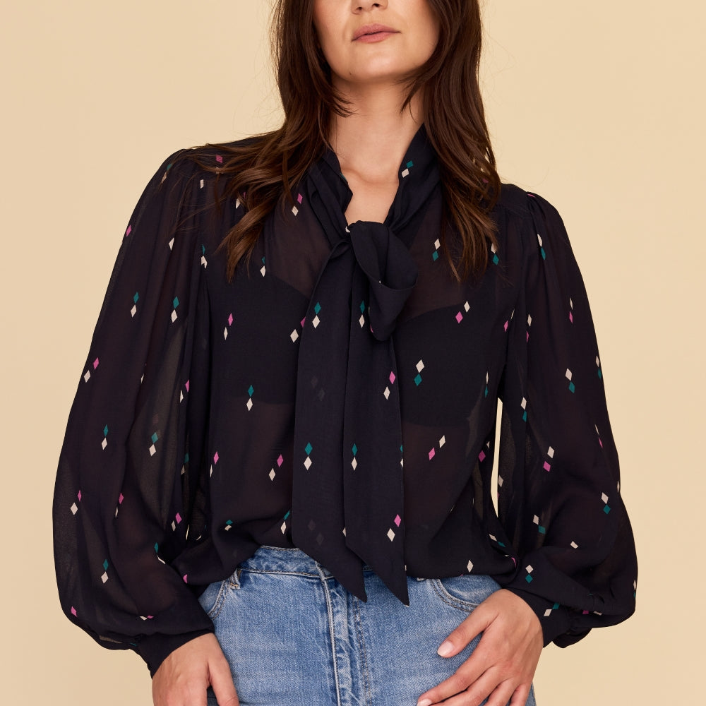 
                      
                        DIAMOND POLKA Tie Neck Blouse
                      
                    