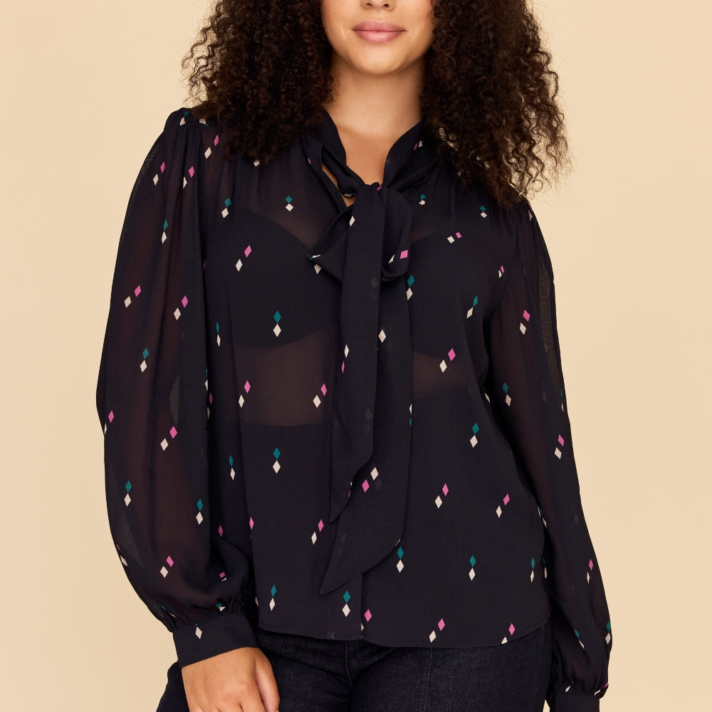
                      
                        DIAMOND POLKA Tie Neck Blouse
                      
                    