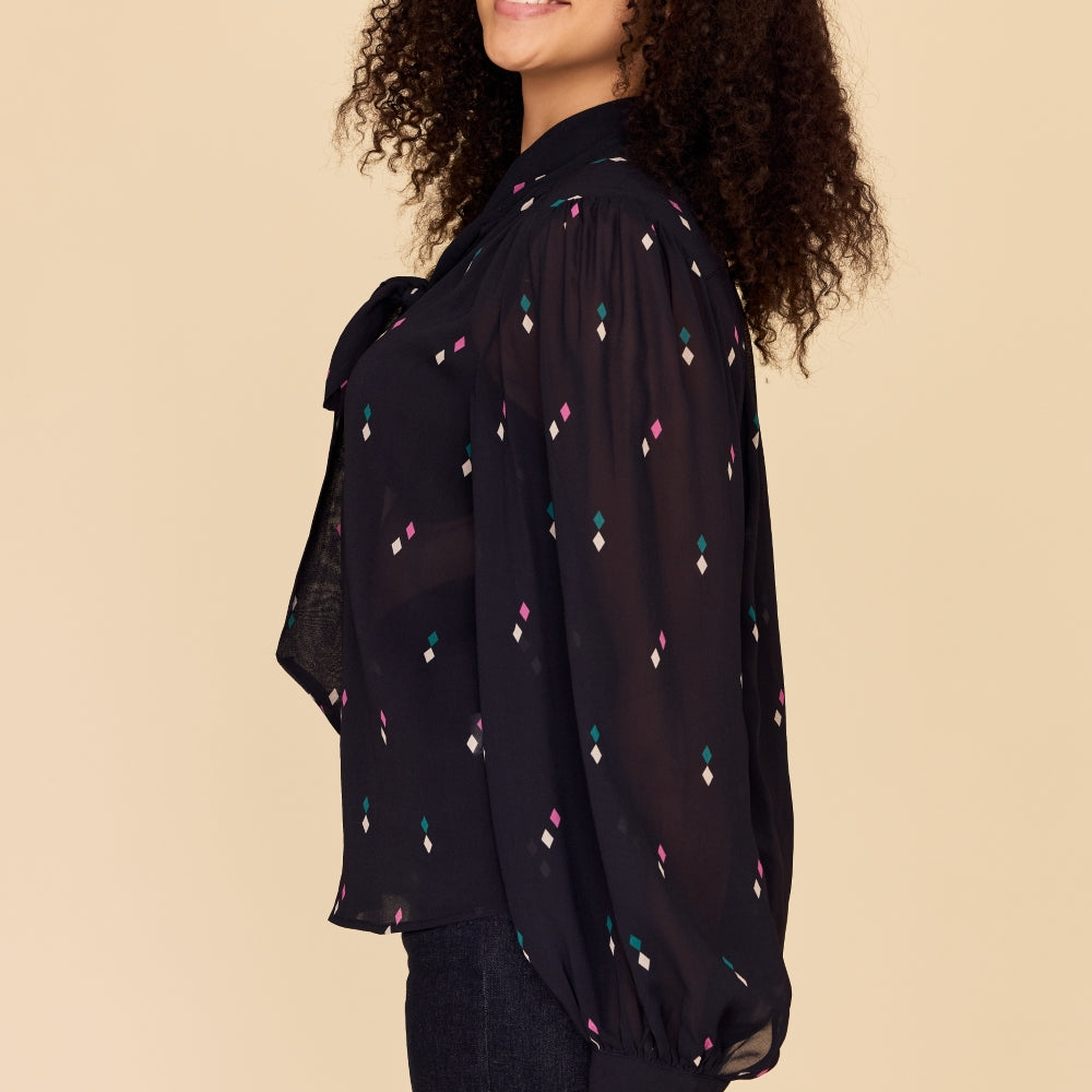 
                      
                        DIAMOND POLKA Tie Neck Blouse
                      
                    