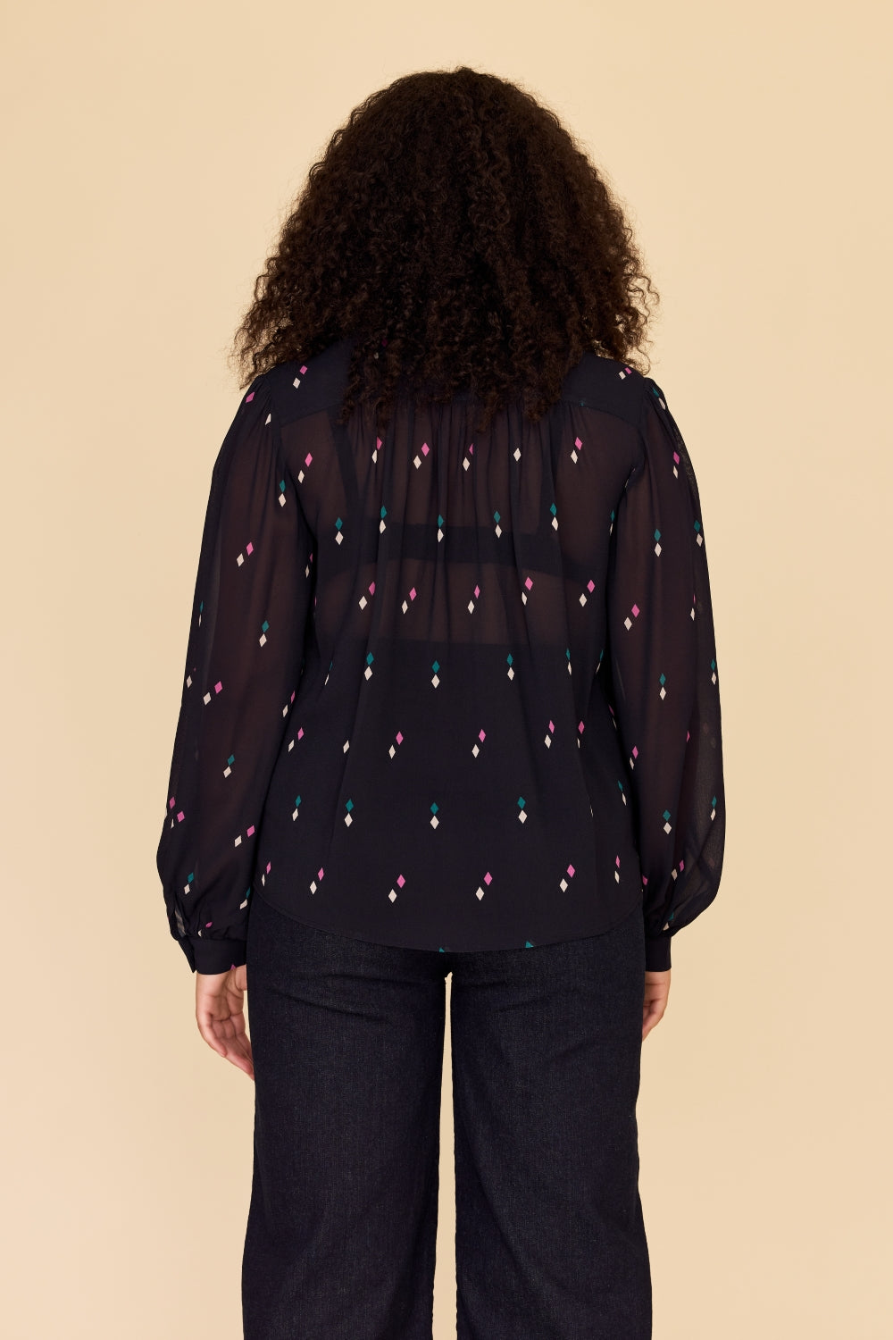 DIAMOND POLKA Tie Neck Blouse