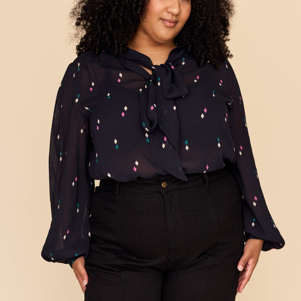 
                      
                        DIAMOND POLKA Tie Neck Blouse
                      
                    