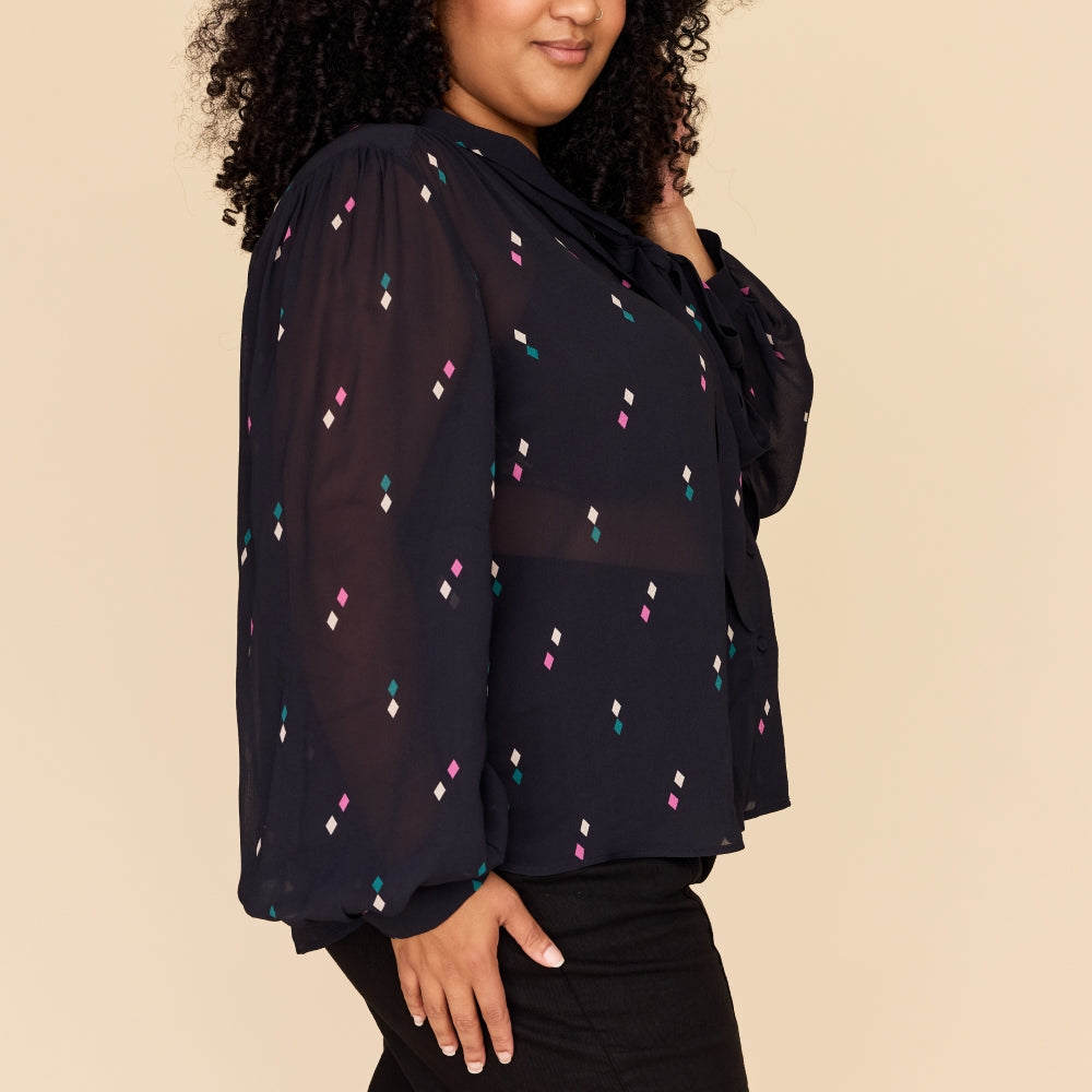 
                      
                        DIAMOND POLKA Tie Neck Blouse
                      
                    