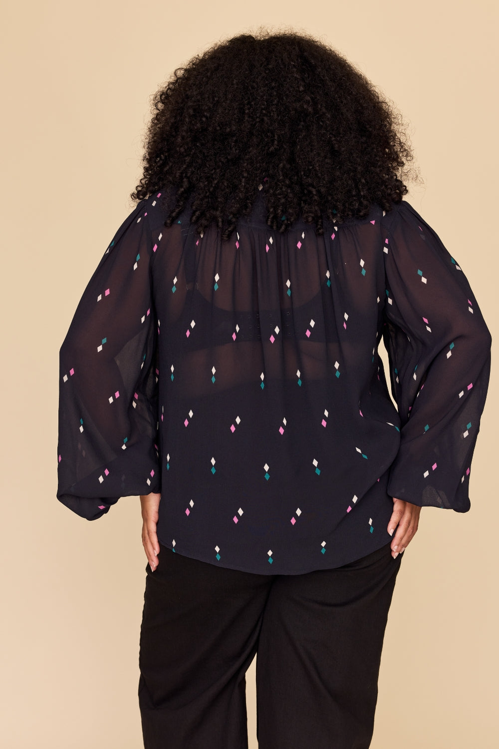 DIAMOND POLKA Tie Neck Blouse