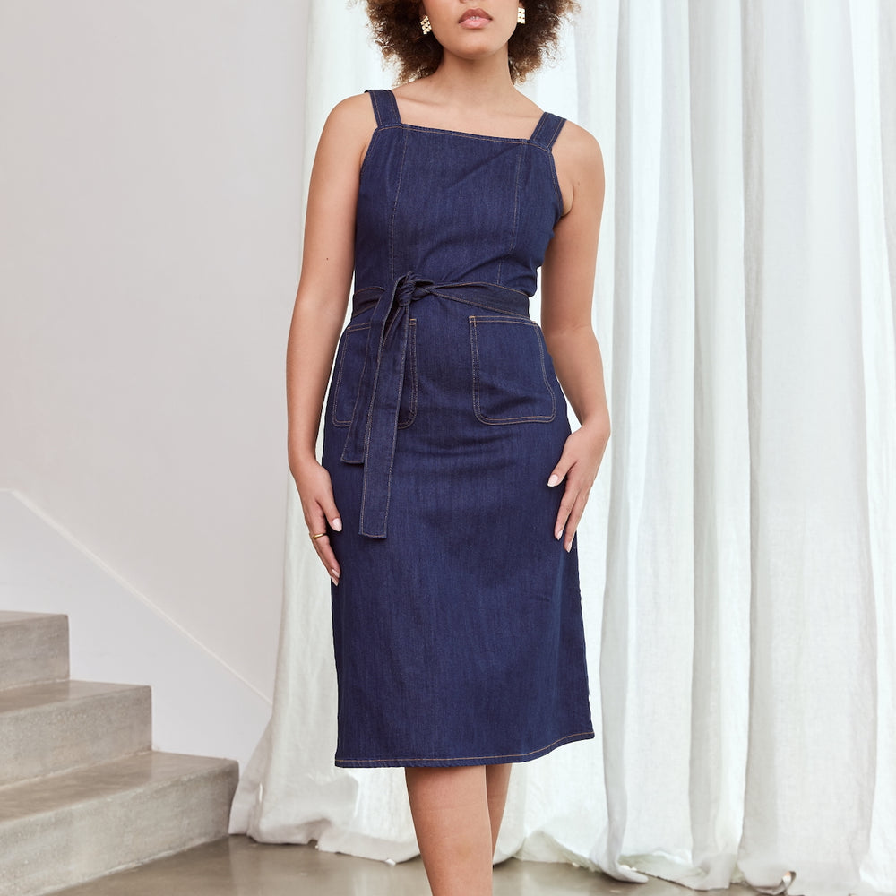 DENIM Belted Apron Dress