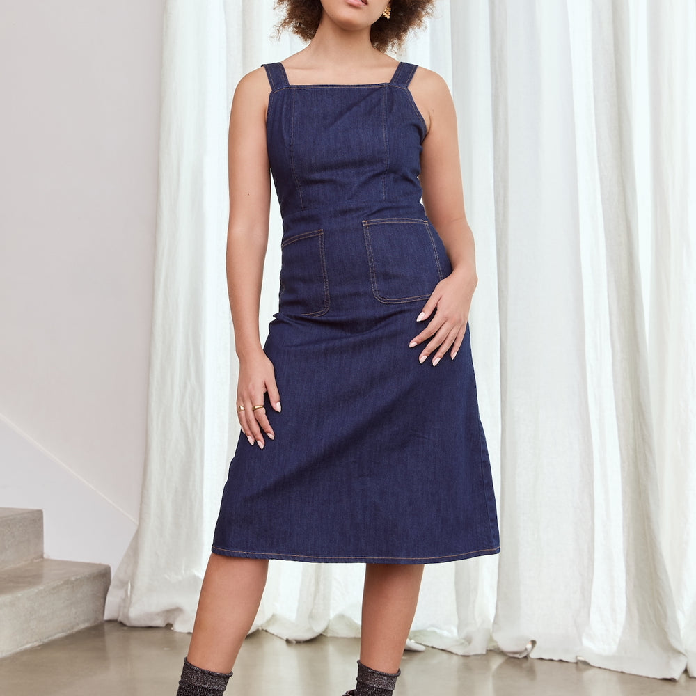 
                      
                        DENIM Belted Apron Dress
                      
                    
