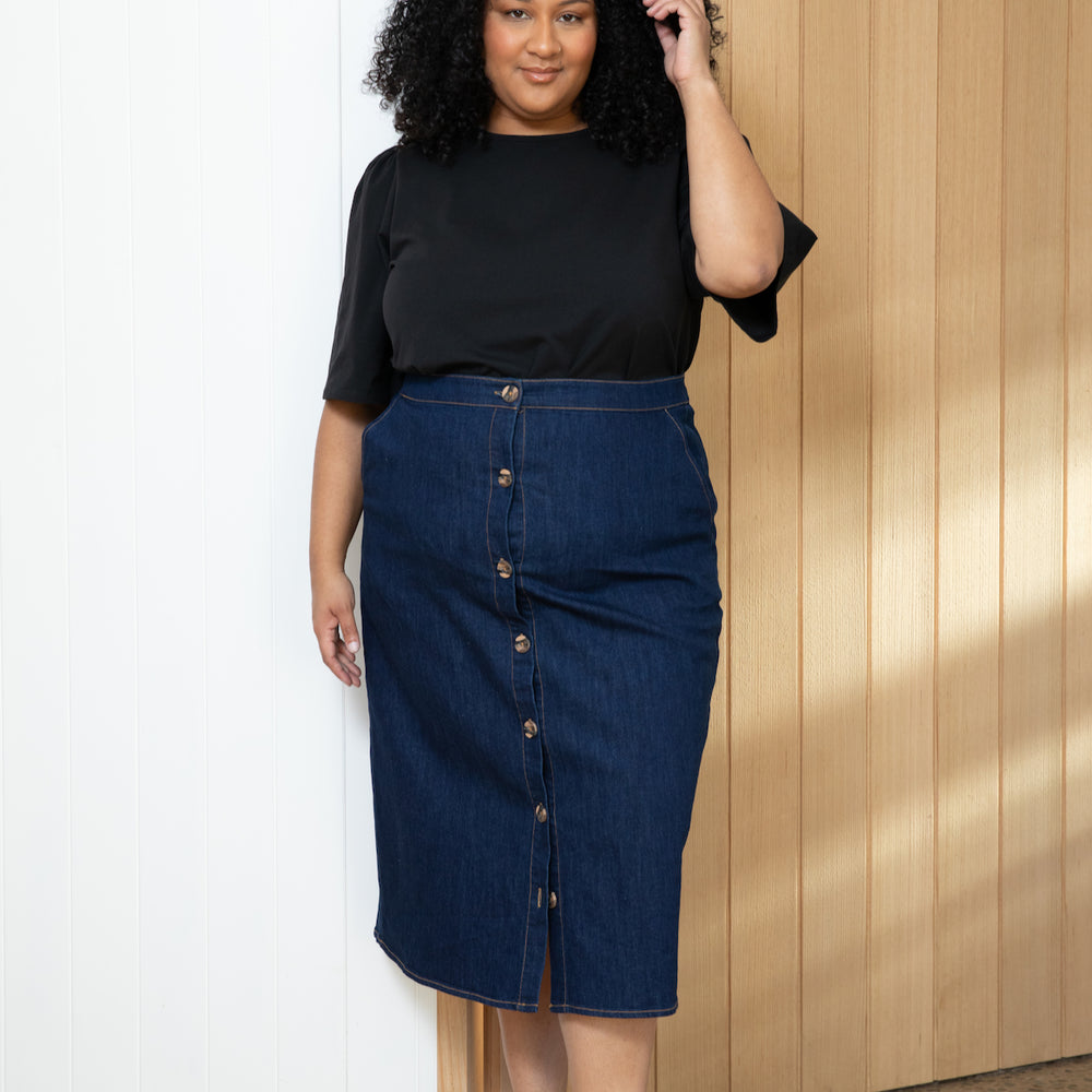 
                      
                        Denim Midi Pocket Skirt
                      
                    