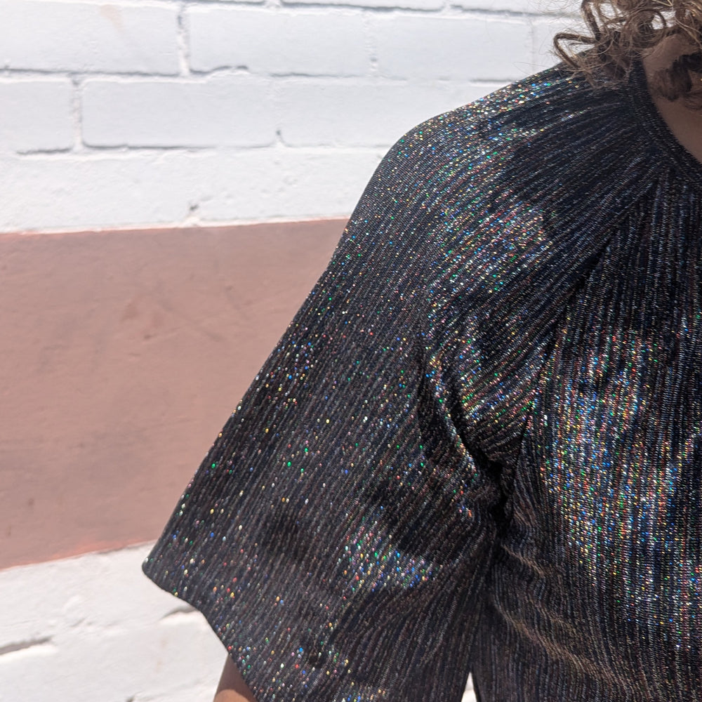 DISCO STRIPE Fluted Sleeve Lurex Top