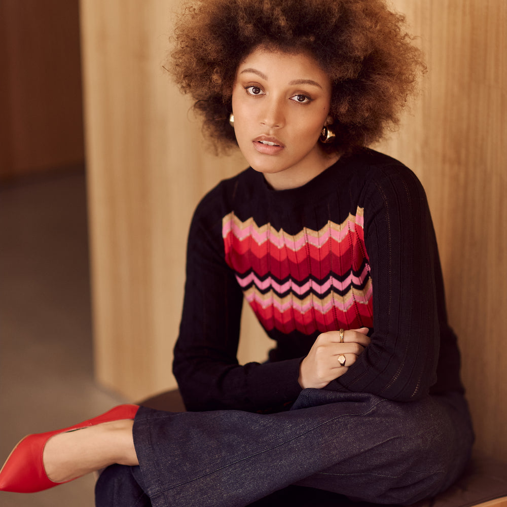 Zig Zag Cotton Cashmere Knit Jumper 