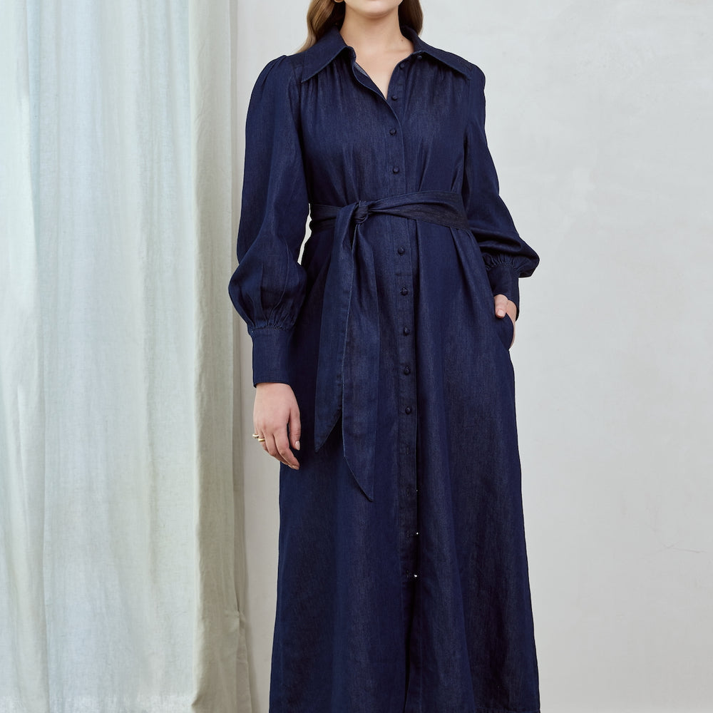
                      
                        INDIGO CHAMBRAY Midi Shirt Dress
                      
                    