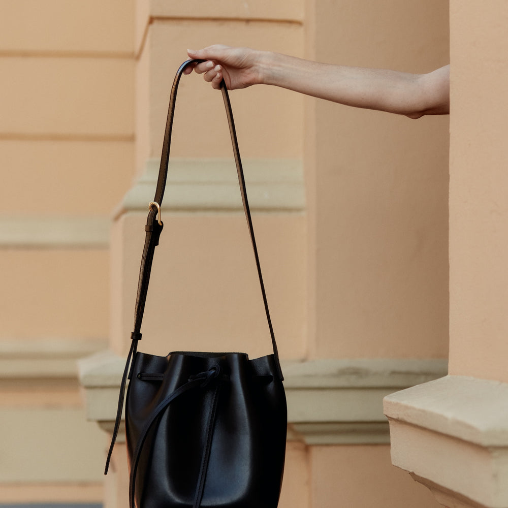 
                      
                        BUCKET LIST Bag by Byrd Studio - Licorice Black Leather
                      
                    