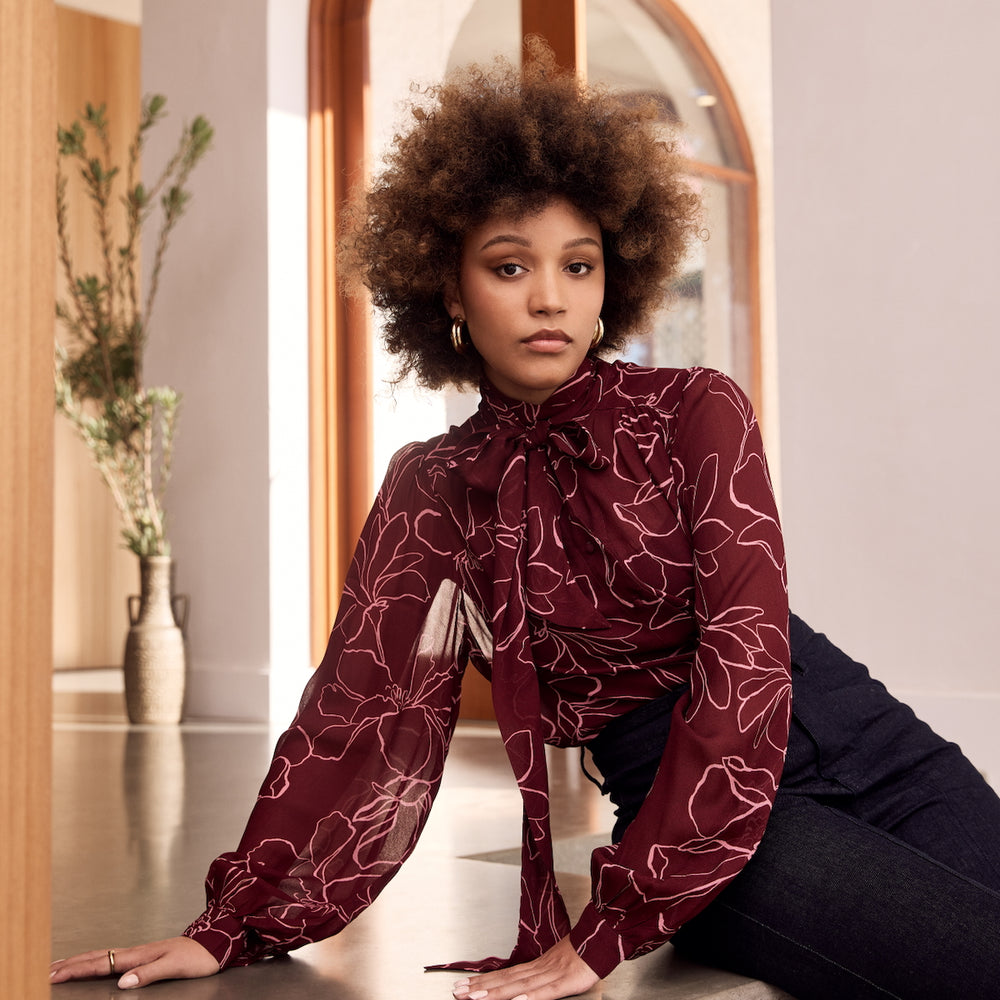 MAGNOLIA Tie Neck Blouse