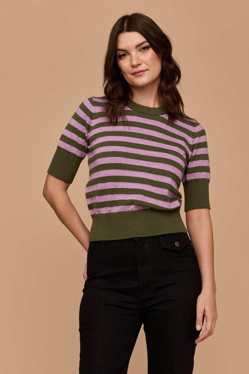 WHOLESALE - GREEN and Disco Lilac Stripe Knit