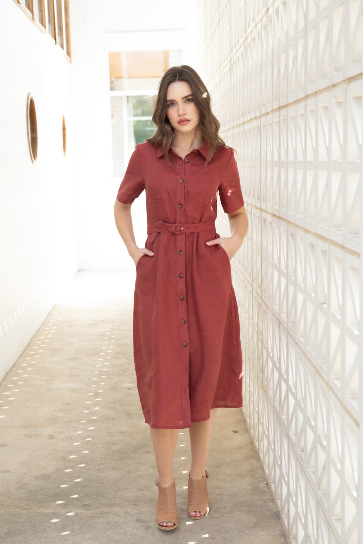 RUST Linen Shapeshifter Shirt Dress