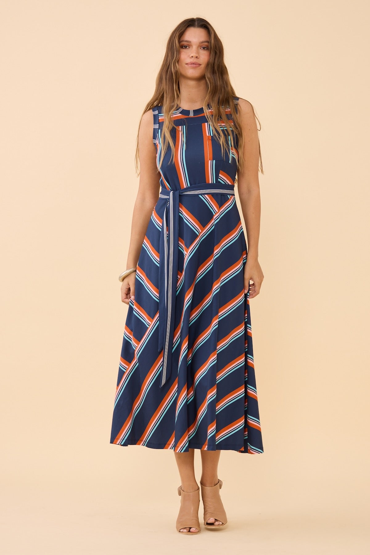 Woman wearing Frock Me Out Retro Stripe Roller Dress 