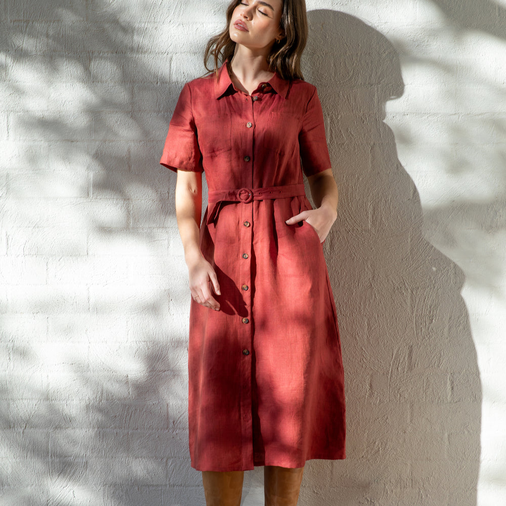 RUST Linen Shapeshifter Shirt Dress