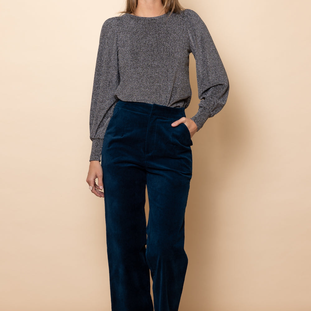 Petrol Blue Velvet Straight Leg Pants