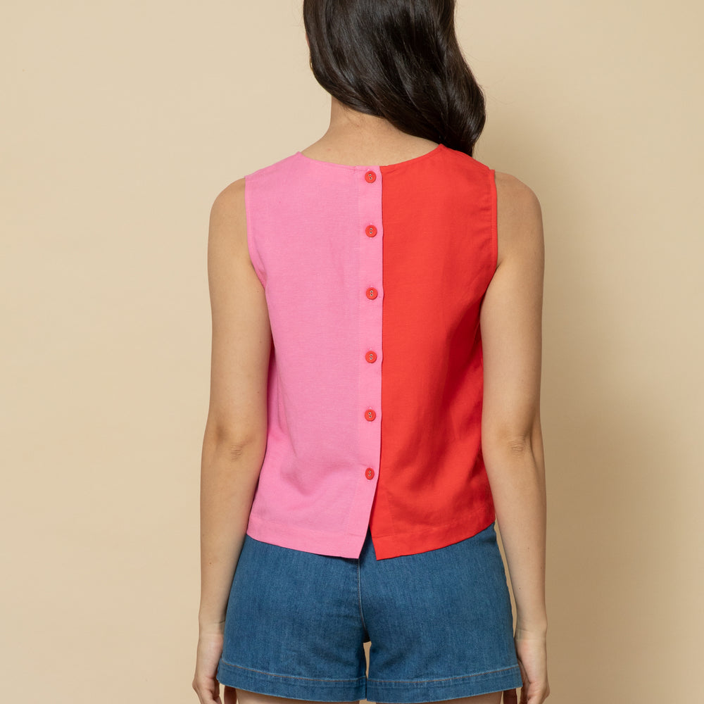 
                      
                        RED AND PINK Sleeveless V-neck Top
                      
                    