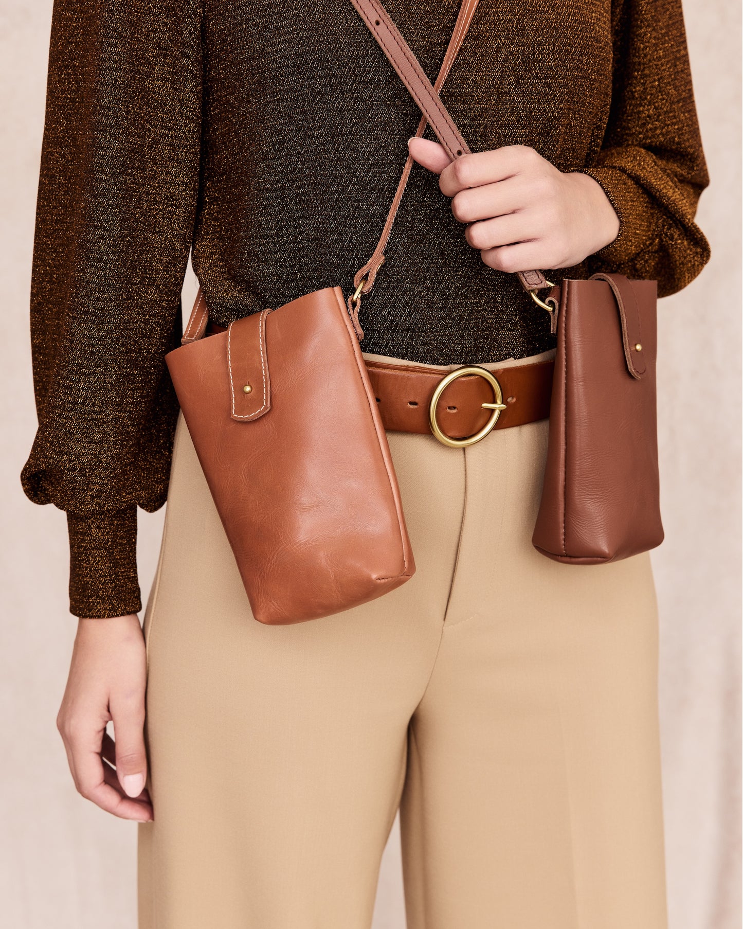 POPPIT 2 WAYS Pouch by Byrd Studio - Chestnut Brown Leather