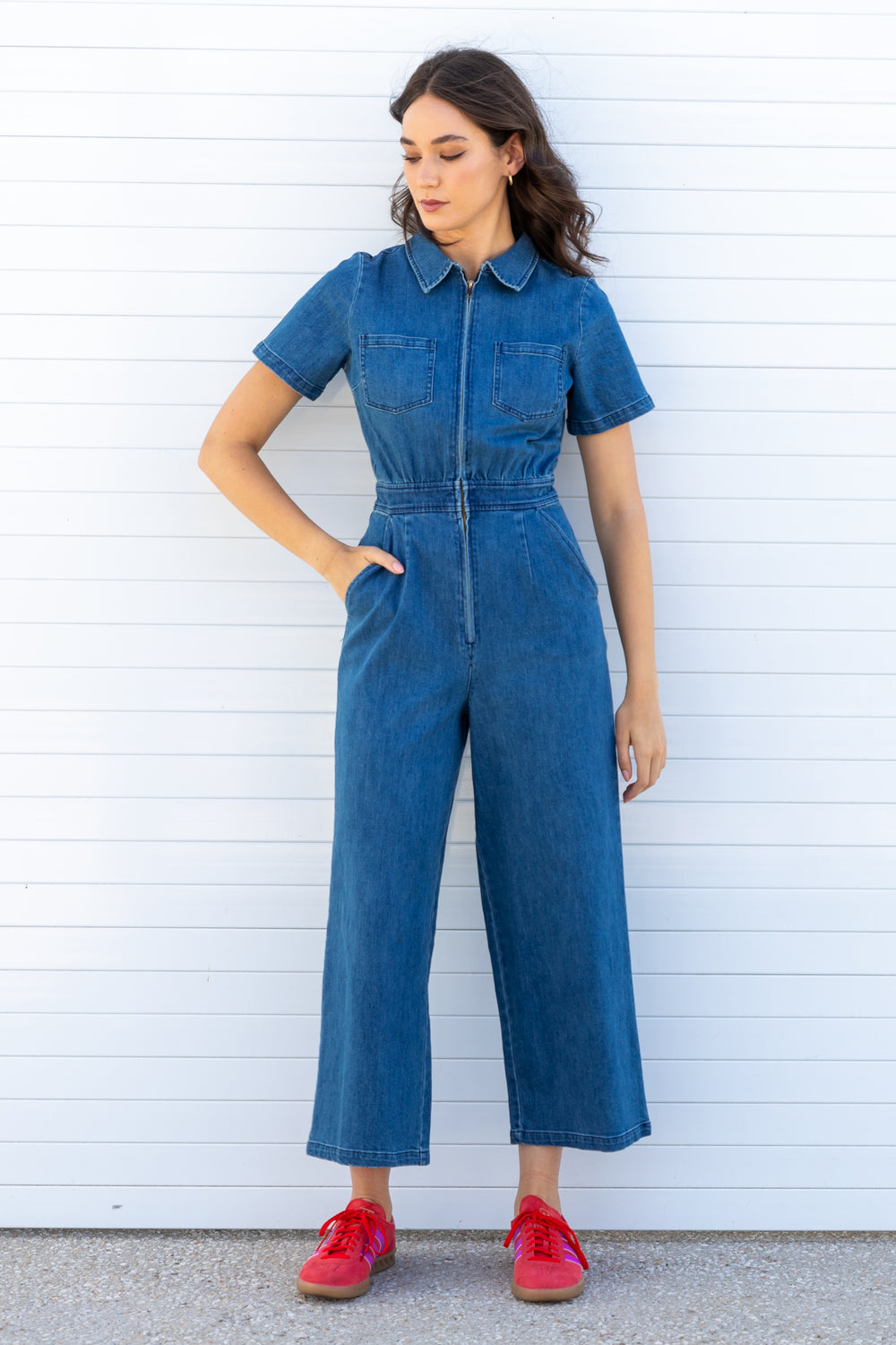 Vintage Wash Blue Denim Zip Up Jumpsuit Boilersuit
