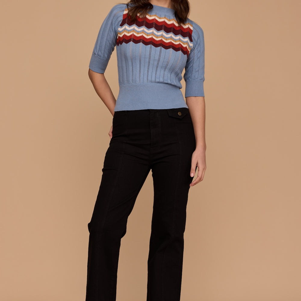 WHOLESALE - DUSTY BLUE Zig Zag Elbow Sleeve Knit