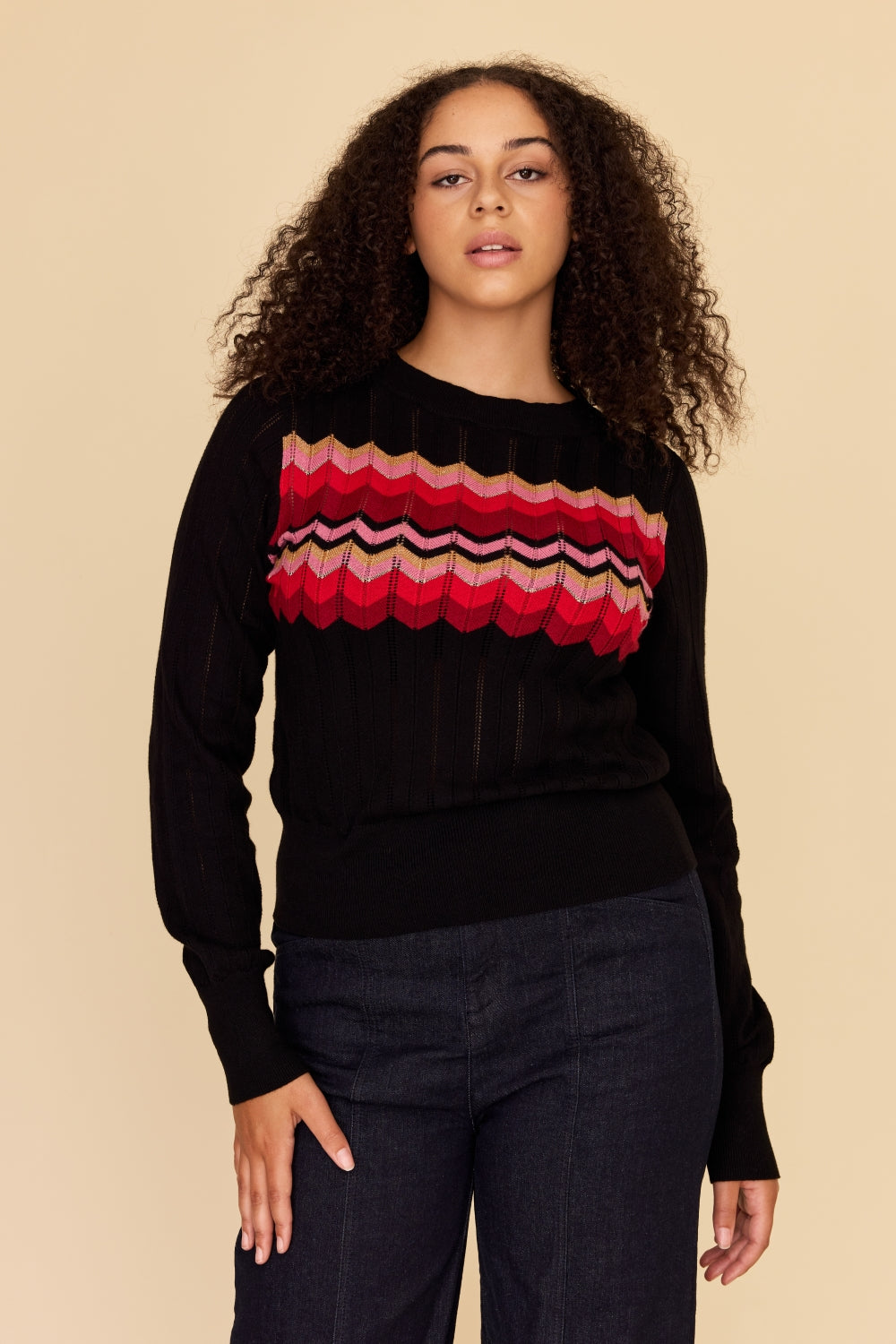 ZIG ZAG Cotton Cashmere Pointelle Knit Jumper