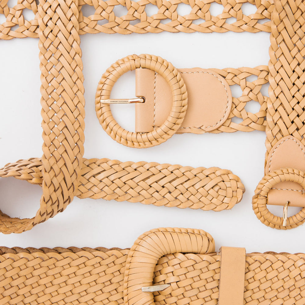 
                      
                        WEAVE ME THIS WAY Beige Leather Belt
                      
                    